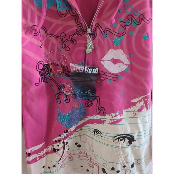 Crystal Rock Christian Audigier Hoodie Organic Cotton Rhinestone Fuscia L A115 - Picture 3 of 8